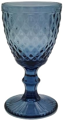 ROCKING GIFTS Juego de 6 Copas de Cristal Grabado Azul de 330ml - Elegantes Copas para Vino y Cócteles - Ideal para Ocasiones Especiales - Resistente y Duradero