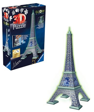 Ravensburger - Puzzle 3D: 50 Aniversario, Torre Eiffel, Brilla en la Oscuridad, 216 Piezas, Maquetas para Montar, Puzzle Adultos, Puzzle 3D Niños, Regalo Niños 10 Años o Más