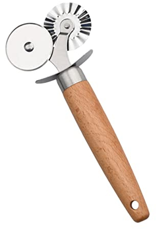 Zerodeko Taglia Pizza Con Doppia Rotella E Manico in Legno Struttura in Acciaio Inossidabile Facile Da Usare Utensile Da Cucina.