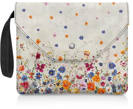 NETILGEN Buchhülle für Leseliebhaber, Geschenke, waschbar, Buchhülle mit gepolstertem Tragegriff, Lesegerät, Geschenk, 30 x 24 cm, Blumenmuster, Beige, Vintage