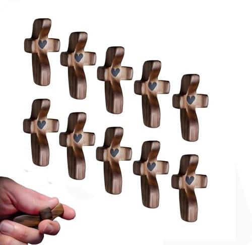 cruces de madera de mi corazón de la Tierra Santa, Jesús corazón de madera para aliviar el estrés, regalos impresionantes para el pulgar sosteniendo la cruz (negro, 10 unidades)