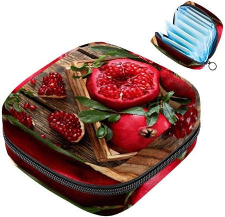 RODAILYCAY Damenbinden Aufbewahrungsbeutel für Frauen, große Kapazität, Menstruationspad-Tasche, Granatäpfel, Obst, Menstruationstaschen, Tampon-Sammelhalter, Geldbörse