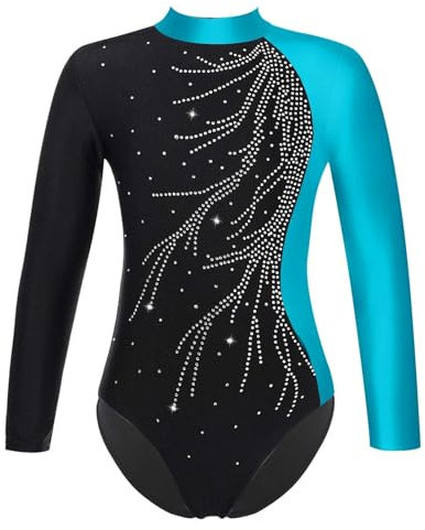 Gymnastik Trainingsanzug Gymnastik-Trikot for Mädchen, Kinder, langärmelig, glänzende Strasssteine, Ballett-Tutu, Tanz-Trikot, Eislauf-Overall, Gymnastik-Body Tanz Trikots ( Color : Lake Blue , Size :