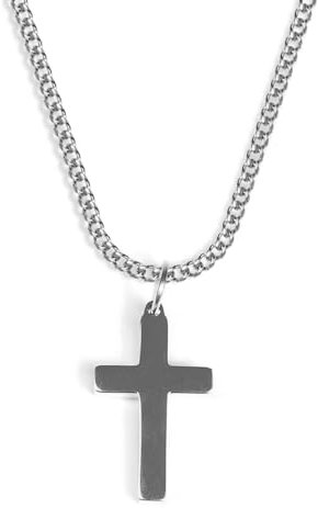 UNSHINEBAR Kreuz Kette mit Anhänger für Herren und Damen - Streetwear Kreuz Halskette mit Cross Anhänger aus Edelstahl - Wasserfeste Kreuzkette - 50-55cm Länge verstellbar (Silber)