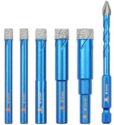 BRSCHNITT Foret Diamant Carrelage 6pièces 6/6/8/10/12+6MM, Scie Cloche Carrelage Poignée ronde pour Percer Trous en Porcelaine Céramique Marbre Granit