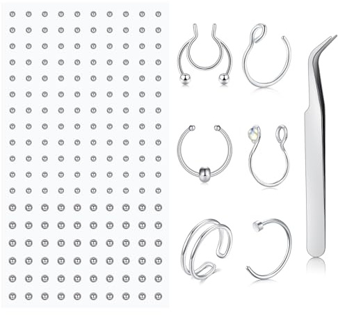 AVYRING 20G Fake Nasenringe mit 3mm/4mm Kugel-Edelsteinen, nicht durchbohrend, selbstklebende Kugelstecker für Nasen- und Lippen-DIY-Dekorationen