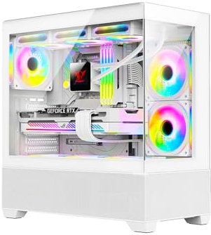 IONZ KZ-V - PC Gaming ATX Case - Mid Tower | Tempered Glass, Type-C, with 3 ARGB PWM Fans | Midi Aether - White