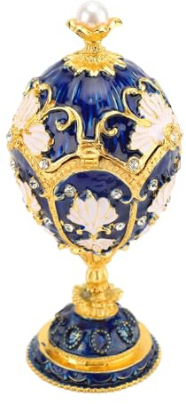Fabater Vintage-Schmuckkästchen, Emaille-Strasssteine, Heimdekoration, Aufklappbares Ei-Stil, Schmuckkästchen für Ring (Goldblau)