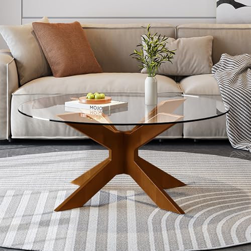 DazzlingZLL Mesa de centro, mesa de salón moderna, mesa de sofá, mesa redonda de cristal, con cristal templado y patas de madera maciza, mesa auxiliar de madera, 80 x 40 cm, mesa de café para salón,