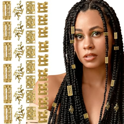 40pcs Gold Hair Cuffs for Braids, Gold Hair Jewelry, Jewelry for Hair Dreadlocks, Adjustable Hair Rings Braid Clips, Braid Jewelry Hair Braid Accessories Hair Cuffs for Women Girls （4 styles gold)