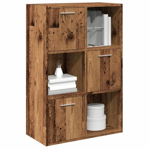Gecheer Antik träbokhylla 60,5 x 30 x 90 cm i flerskiktat trä, skåp, CD-dörrskåp, bokhylla, CD-hållare, DVD, arkivering, kubbokhylla, CD-hållare, avdelarbokhylla, P855970