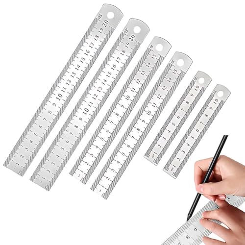 LACHT 6 Stück Edelstahl Lineal Set 10cm, 15cm, 20cm mit Doppelseitenskala Kante Messwerkzeug für Schule, Büro, Engineering