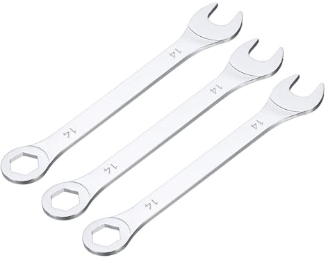 QUARKZMAN Set di 3 Chiavi Combinate Sottili da 14mm con Estremità a 6 Punti Sfalsati e Estremità Aperta Angolata a 15° in Acciaio al Carbonio ad Alta Resistenza Cromato a Specchio
