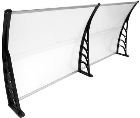 Kazafa Door Canopy, Outdoor Waterproof, UV/Snow Protection, Transparent, Black, Polycarbonate, Polypropylene, 78.74 x 35.43 x 9.44