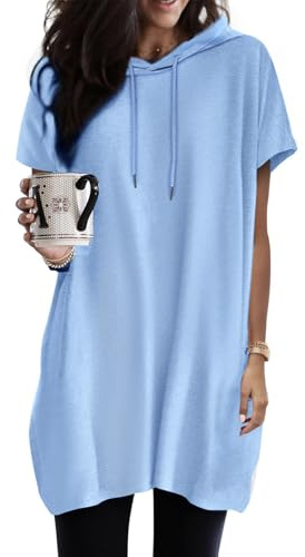Dokotoo Kapuzenpullover Damen Hoodie Oversize T-Shirts Sommer Oberteile Kurzarm mit Kapuze Pullover Sweatshirt Tops Lässig Einfarbig Tshirts Oberteil S-XXL