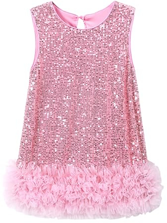 Miipat Klänning för bebis, flicka, paljetter, flicka, prinsessa, barn, klänning, kläder, Ljusrosa, 5-6 ans