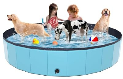 YSJILIDE Portable Dog Pool PVC Pet Swimming Pool Bathtub Collapsible Dog Pool, Hard Plastic Pool for Pets to Swim and Bath (XXL-71x 12 Blue)