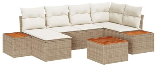 vidaXL 7-teiliges Gartensofa-Set mit Kissen in Beige aus Poly Rattan | Stylisches modulares Design – ideal zum Chillen und für gesellige Runden im Freien. Wetterfestes, modernes Sofa für die Terrasse.