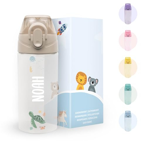 gutmarkiert Kindertrinkflasche personalisiert - mit Strohhalm 450 ml | Auslaufsicher - spülmaschinenfest - Motiv nach Wahl - für Kita - Schule und Kindergarten - für Jungen und Mädchen - Farbe