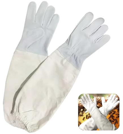 Guanti da Apicoltura Professionali in Pelle di Capra, Misura Grande, Lunghezza 50 cm, con Maniche Ventilate e Polsini Elastici, Protezione Completa per Apicoltori