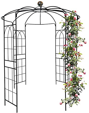 Gartenpavillon aus Metall, Gartenlaube, Eisen, Durchmesser 6,2 m x 2,9 m Höhe, Vogelkäfigform, Pergola-Pavillon für Hochzeitszeremonie, Kletterpflanzenstütze im Freien, Schwarz