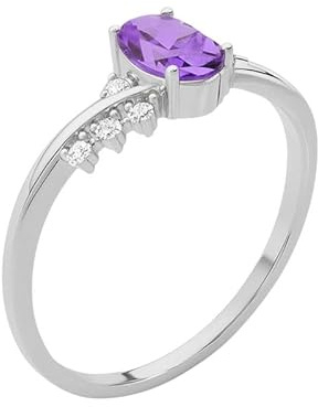 JTC LTD 9K vitguld labb odlad diamantring för kvinnor | 0,75 ct ovalt skuren ametist center med runda sidoaccenter | stiftset löftesring | Storlek-N