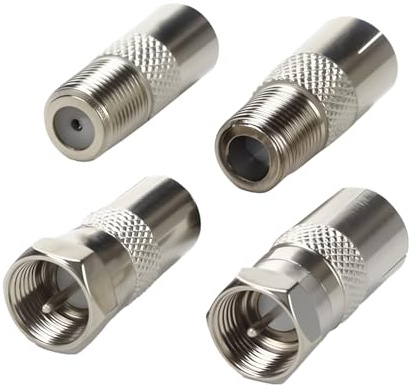4 Adaptateur d'Antenne TV F Mâle vers Femelle, cConnecteur Coaxial RF Compatible avec Câble Satellite, connecteur de câble satellite T-V, adaptateur de prise multimédia et appareils numériques.