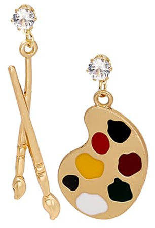 Besportble Boucles D'Oreilles Pendantes Pour Femmes Design Artistique Pinceau Palette Peinture Bijoux Vintage LéGers AsyméTriques Accessoires Mode CréAtifs