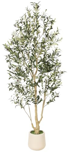 FEELEAD Olive Trees Artificial Indoor 6ft with Planter Faux Olive Tree with Lifelike Trunk & Realistic Leaves for Home Office Decor, Tall Fake Tree for Living Room