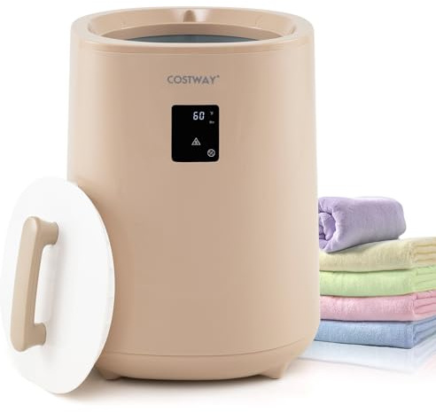COSTWAY Towel Warmer Bucket, 18L Large Luxury Electric Towel Heater with LED Display, Auto Shut Off & Fragrance Holder, Bathroom Spa Hot Heated Oversized Towels Bucket for Bathrobes Blankets (Brown)