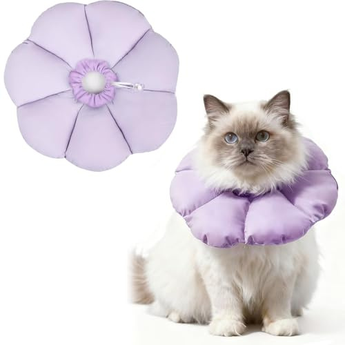 Halskrage för katt, justerbar katthalskrage, halsskyddsband för katter, mjuk blommig katthalskrage krage kon, för katter och kattungar förhindrar slickning av sår (Violett, S)