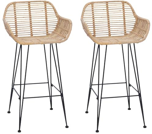 vidaXL Bar Chair 2 pcs Beige 55 x 52 x 92 cm Rattan and Iron, Living Room, Modern, Durable, Functional Furnishings for a Stylish Space, Comfortable Seating, and Practical Decor Solutions