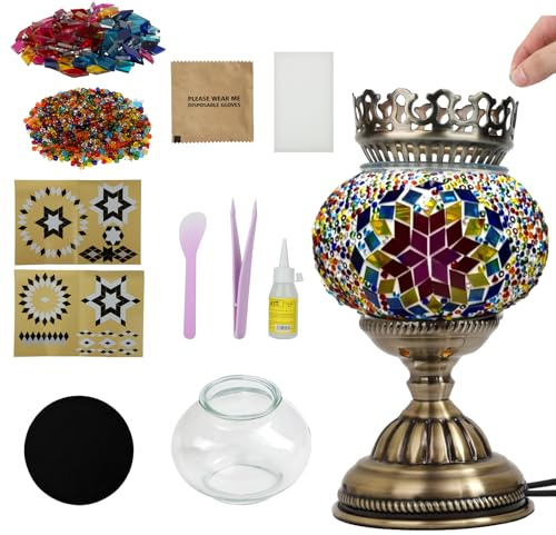 Longzhuo Turkish Moroccan Mosaic Bedside Table Night Lamp, Tiffany Style Handmade Glass Mosaics Aromatherapy Lamp, Unique Vintage Bohemian Turkish Lamps for DIY Home Decor Gifts (Colorful)