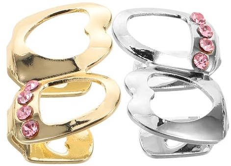 Ipetboom 2 Stück Herzförmige Zahnschmuck mit Zirkonsteinen Hohle Gold und Silberfarbene Metallkappen für Hip Hop Schmuck Langlebiges Rapper Mundstück Geschenk für Paare