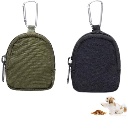 2 bolsas de golosinas para perros, bolsa de golosinas portátil para perros, bolsa de comida para perros con cremallera y mosquetón, mini bolsa para pasear al perro, bolsa para llaves, monederos