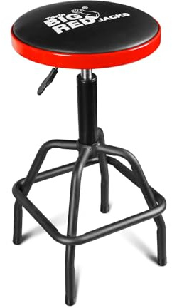 Big RED Pneumatic Shop Stool, Adjustable Height Garage Bar Stool, 300-Pound Capacity Heavy Duty Steel Frame, Perfect for Home, Bar, Garage and Shop, Black&Red