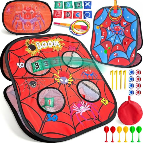 Kulveanju Bean Bag Toss Garden Games for Kids, 5-in-1 Cornhole/Dartboard Game, Family Party Lawn Backyard Beach Indoor Outdoor Toys, Birthday for Toddler Boys Girls Ages 3-8, Spider