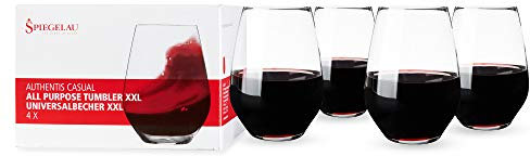 Spiegelau True 4800277 Authentis Casual XXL - Juego de 4 vasos sin tallo (borgoña)