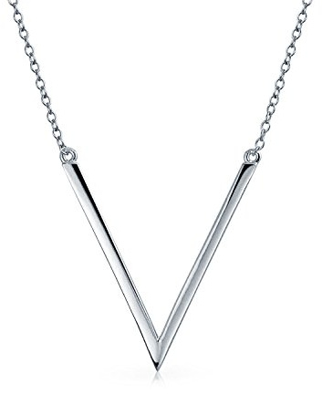 Bling Jewelry 14K vergoldete .925 Sterling Silber minimalistische geometrische Chevron V Anhänger Halskette für Frauen und Jugendliche