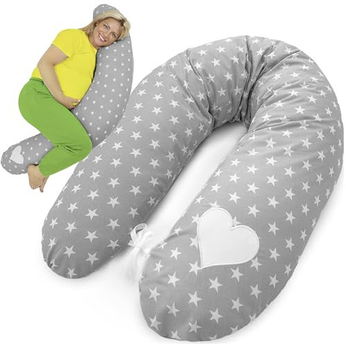 Amilian Stillkissen XXL - Schwangerschaftskissen & Seitenschläferkissen Baby - Pregnancy Pillow und Body Pillow - Grau mit Sternen - Kissen Schwangerschaft