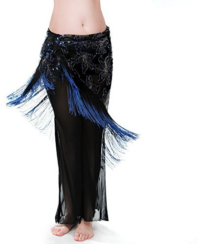 ROYAL SMEELA Bauchtanz Hüfttuch Damen Bauchtanz Kleidung Hüfttuch Bauchtanz Kostüm Wickeln Rock Doppel Farbe Quaste Stickerei Hüftenschals