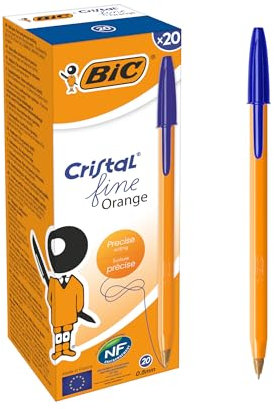 BIC Penne Blu a Sfera, Orange Original Fine, Punta 0.8mm, Confezione 20 Penne, Fornitura per Cancelleria Scuola e Ufficio