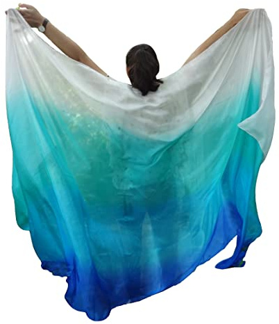 Winged Sirenny Bauchtanz Schleier aus Echter Seide Handbemalt 270 x 135cm, Fließender Luxus Bauchtanz-Schal