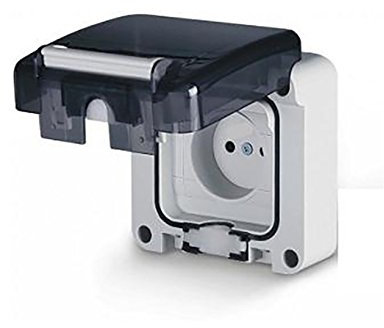 Aufputz oder Unterputz Schuko Feuchtraum Steckdose IP66 Hergestellt in der EU mit passende Stecker (Aufputz ohne Schalter)