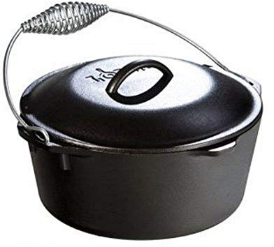 Lodge 4.73 litre / 5 quart Pre-Seasoned Cast Iron Dutch Oven/Casserole Dish (with Spiral Bail Handle)