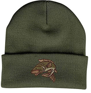 Bang Tidy Clothing - Carp Fishing Beanie Hat | Warm Winter Knit Cap | Embroidered Fish Design | Fishing Hat for Men | Made in UK, Olive, Acrylic