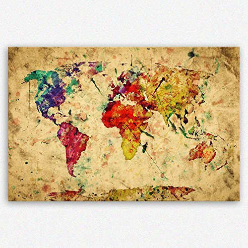ge Bildet Bild auf Leinwand | Weltkarte Retro in Vintage Deko - A in 120x80 cm als Wandbild XXL | Wand-deko Dekoration Wohnung modern Bilder | 2202