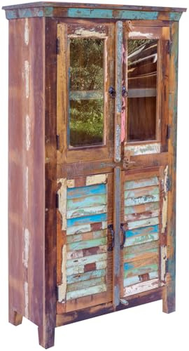 GURU SHOP Glasschrank im Lamellenlook - Modell 21, 152x81x38 cm
