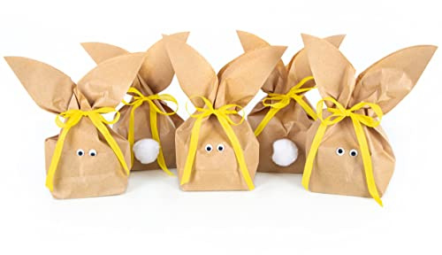 Logbuch-Verlag 10 gelbe Osterhasen Papiertüten mit Ohren Kraftpapier Tüte Ostern Deko Verpackung Osternest Geschenk 16,5 x 26 x 6,5 cm selber basteln