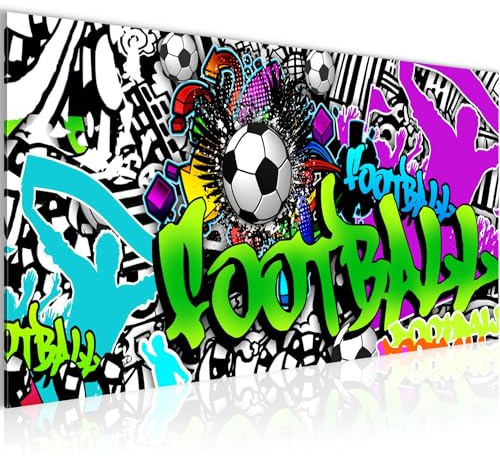 Runa Art Wandbild Fussball Graffiti 1 Teilig 100 x 40 cm Modern Bild auf Vlies Leinwand Street Art Loft Wohnzimmer Bunt 402612a